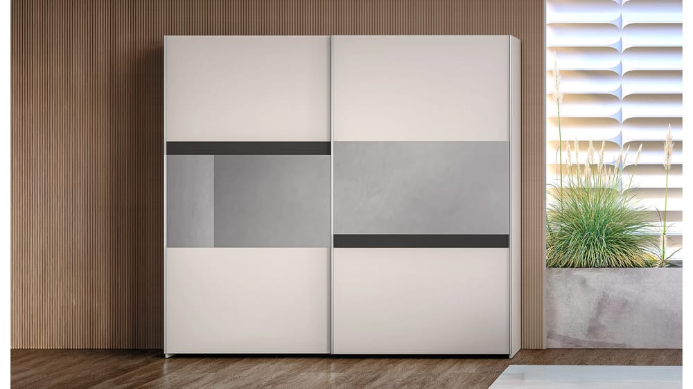 ARMADIO 2 ANTE SCORREVOLE CON SPECCHIO LARA CASHMERE / ANTRACITE L. 258CM P. 59CM H. 240CM