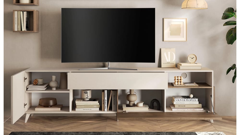 BASE TV 2 ANTE 1 CASSETTO MIAMI CASHMERE/MERCURE L. 241CM H. 67CM P. 42CM