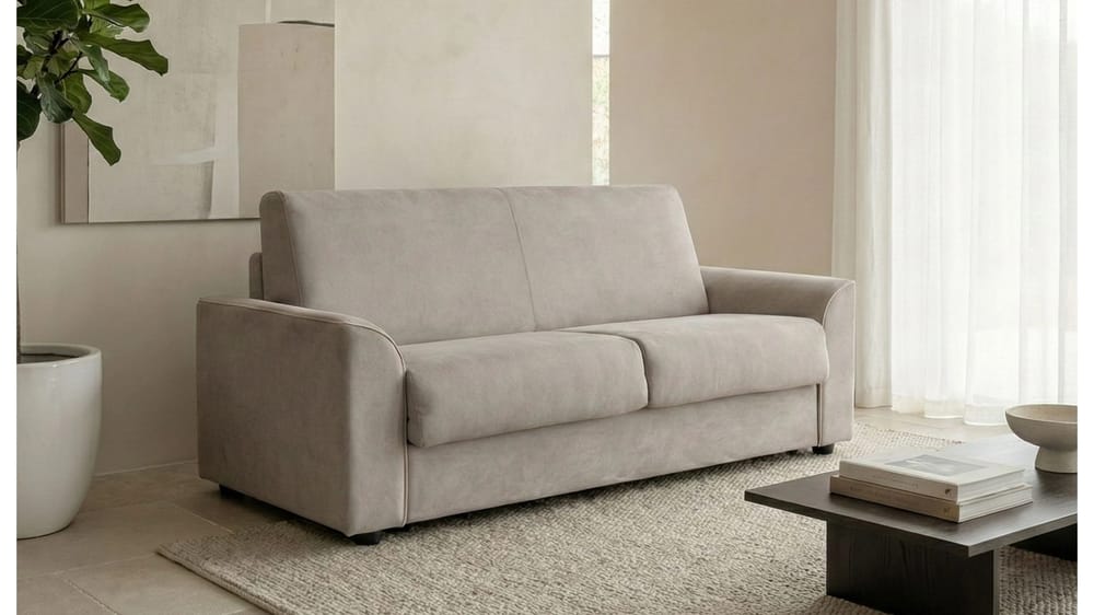 DIVANO 3 POSTI LETTO ROLLER SFODERABILE ONDA IN TESSUTO ENJOY CON PORTA CUSCINI CON MATERASSO H 18 L. 200CM P. 95CM