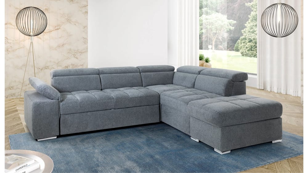 DIVANO ANGOLARE TIVOLI REVERSIBILE CON LETTO ESTRAIBILE E POUFF CONTENITORE L.279CM H.78/96CM P. 238CM AREA LETTO L.135CM P. 210CM