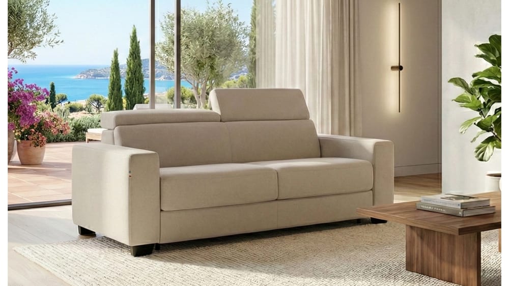 DIVANO CIELO 3 POSTI CON LETTO TRASFORMABILE E POGGIATESTA REGOLABILI MAT H 18 L 205 P 100 H 85/105