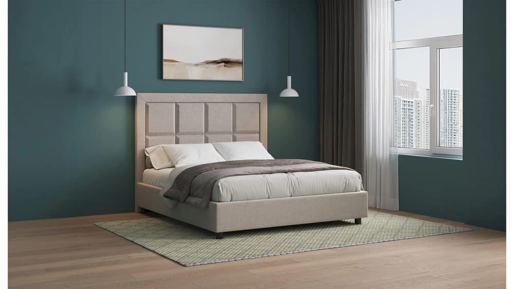 LETTO IMBOTTITO JUNO MATRIMONIALE 160 TESSUTO CON CONTENITORE TORTORA L. 180CM P. 200CM H. 140CM