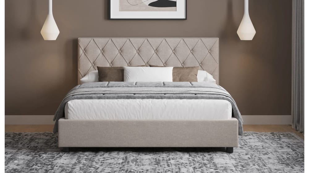 LETTO IMBOTTITO CLEO MATRIMONIALE 160 TESSUTO CON CONTENITORE TORTORA L. 180CM P. 203CM H. 110CM