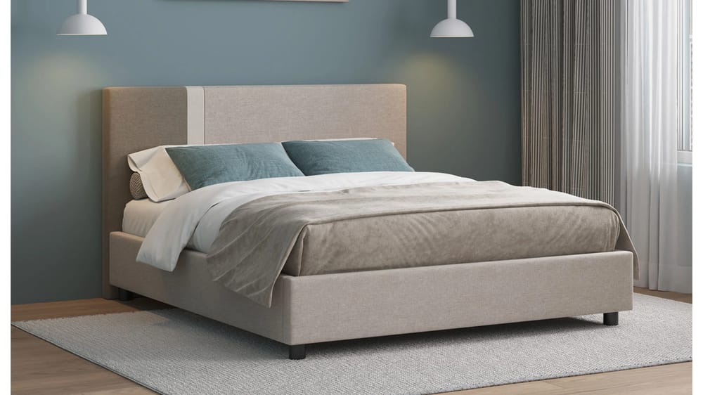 LETTO IMBOTTITO ALTHEA MATRIMONIALE 160 TESSUTO CON CONTENITORE ELEPHANT | BEIGE | TORTORA L. 180CM P. 203CM H. 110CM