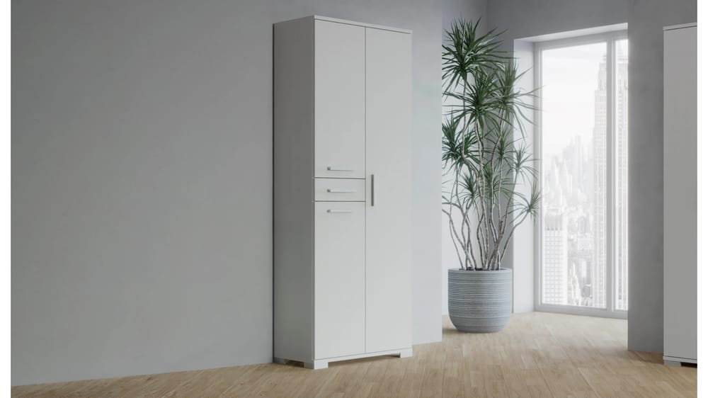 MOBILE SCARPIERA 3 ANTE 1 CASSETTO 7 RIPIANI L.70CM H.180CM P.36CM BIANCO FRASSINO