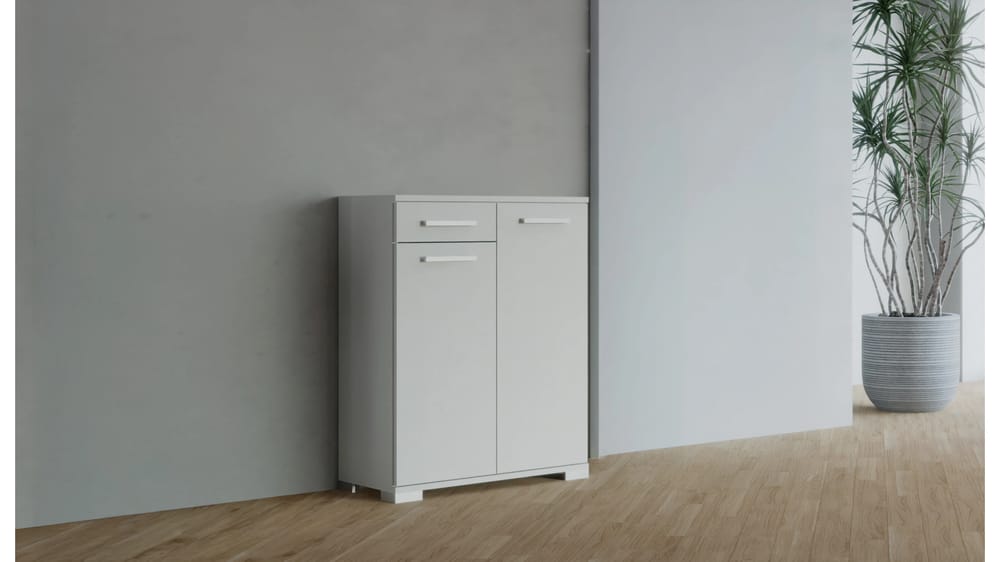 MOBILE BASSO SCARPIERA 2 ANTE 1 CASSETTO 3 RIPIANI L.70CM H.90CM P.36CM BIANCO FRASSINO
