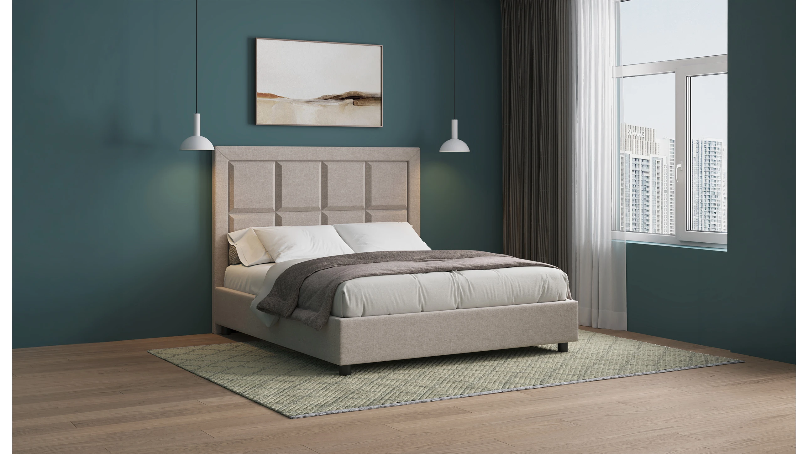 LETTO IMBOTTITO JUNO MATRIMONIALE 160 TESSUTO CON CONTENITORE TORTORA L. 180CM P. 200CM H. 140CM