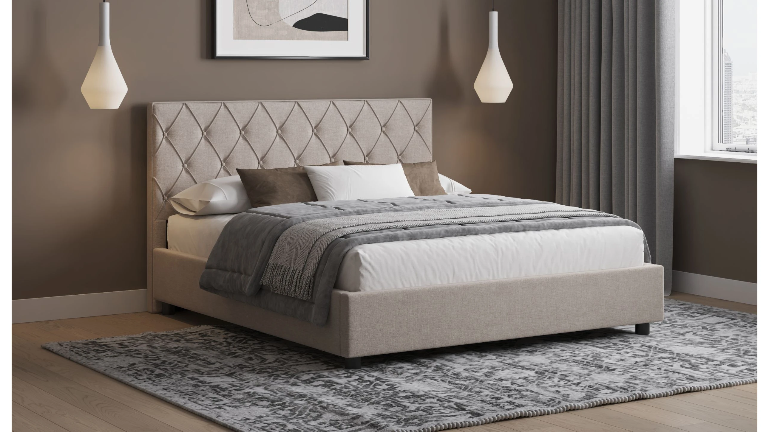 LETTO IMBOTTITO CLEO MATRIMONIALE 160 TESSUTO CON CONTENITORE TORTORA L. 180CM P. 203CM H. 110CM