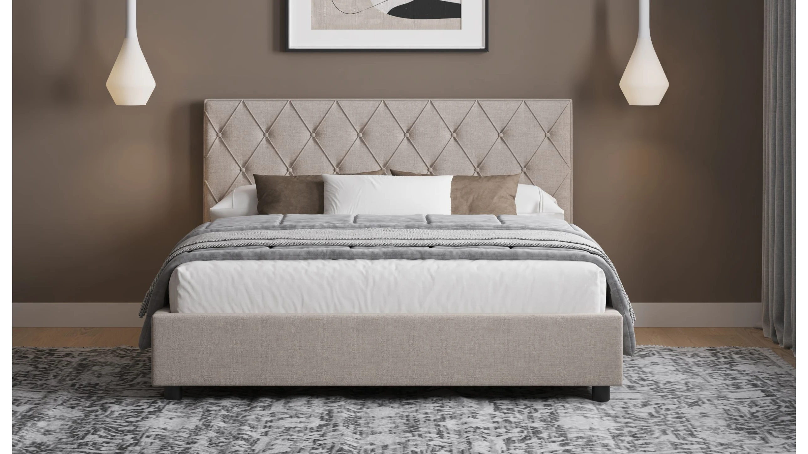 LETTO IMBOTTITO CLEO MATRIMONIALE 160 TESSUTO CON CONTENITORE TORTORA L. 180CM P. 203CM H. 110CM