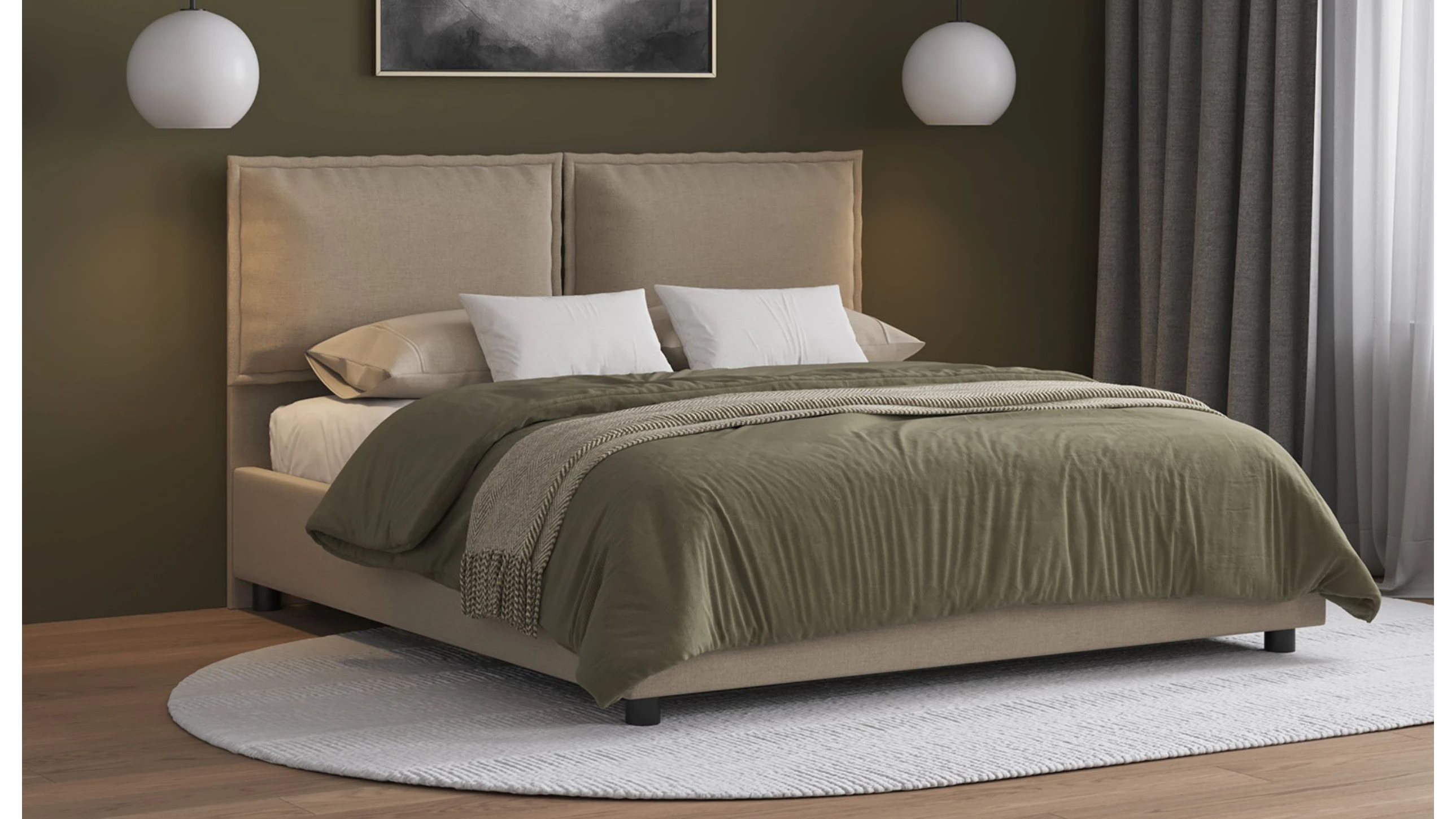 LETTO IMBOTTITO MOON MATRIMONIALE 160 TESSUTO CON CONTENITORE L. 184CM P. 206CM H. 112CM