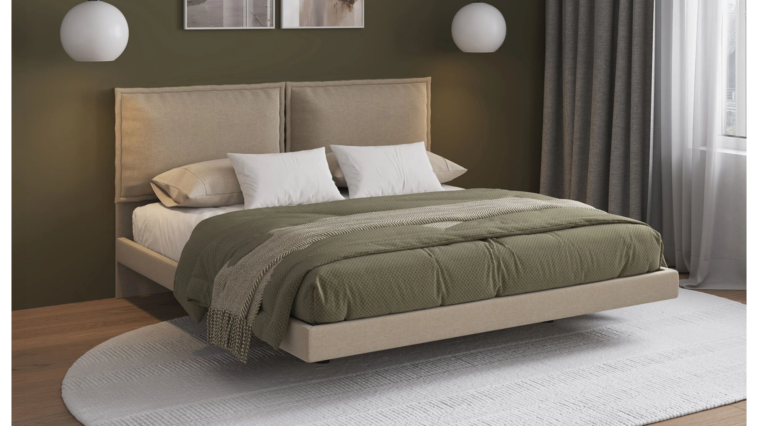 LETTO IMBOTTITO MOON MATRIMONIALE 160 TESSUTO SOSPESO L. 184CM P. 206CM H. 112CM