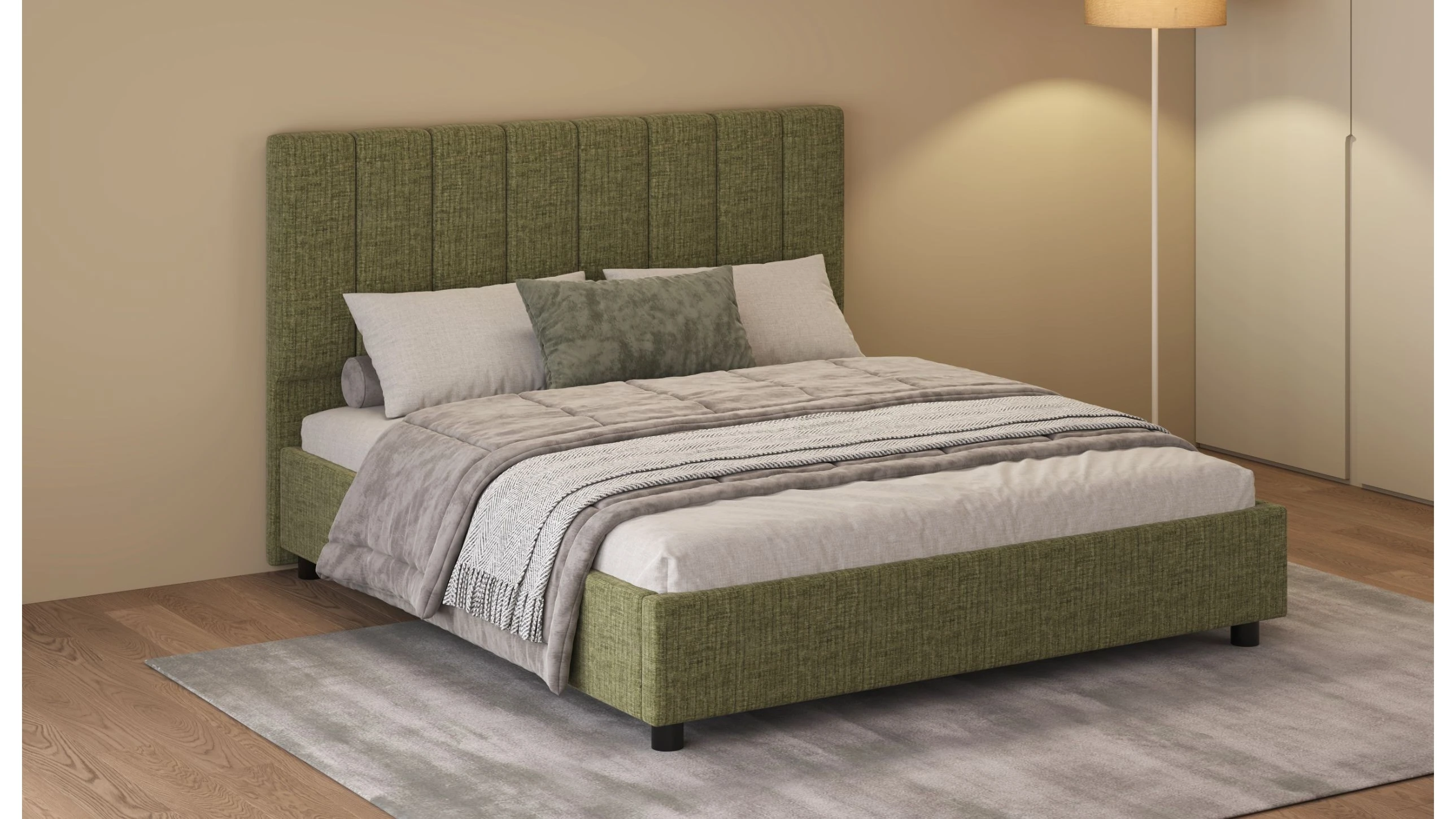LETTO IMBOTTITO JANE MATRIMONIALE 160 TESSUTO CON CONTENITORE L. 183CM P. 207CM H. 117CM