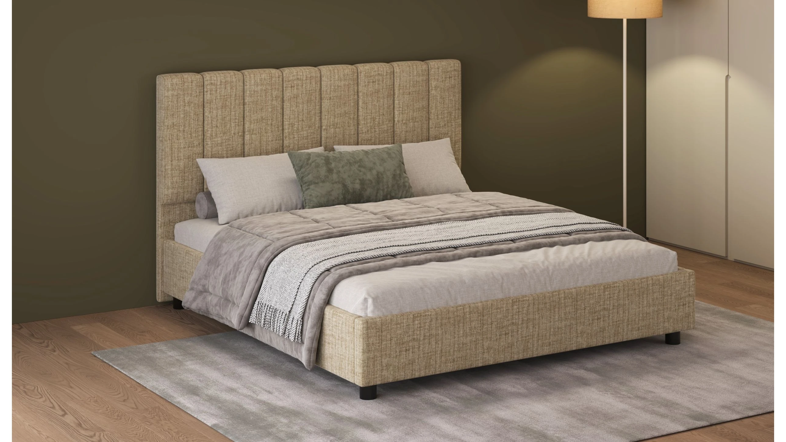 LETTO IMBOTTITO JANE MATRIMONIALE 160 TESSUTO CON CONTENITORE L. 183CM P. 207CM H. 117CM